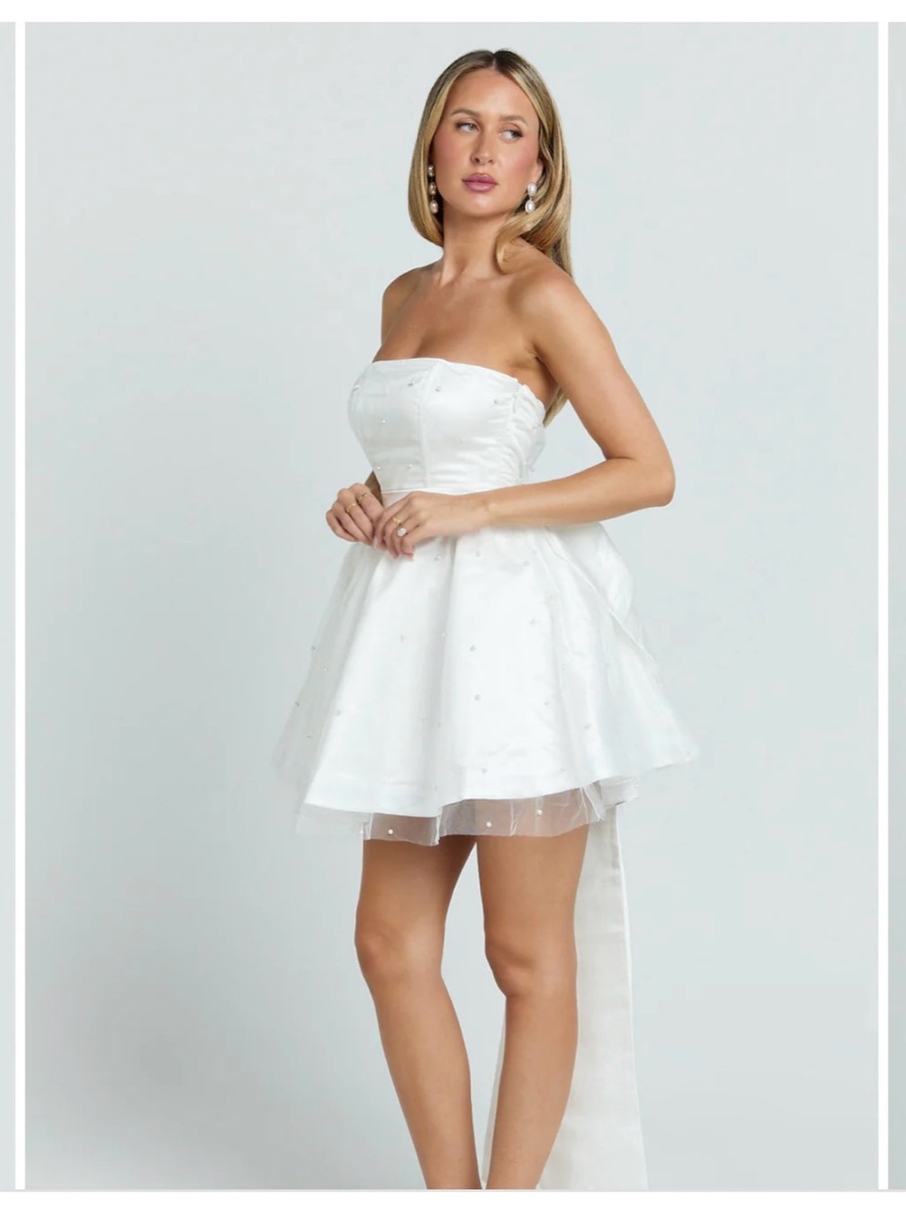 Showpo White Strapless Party Mini Dress with Decorative Train